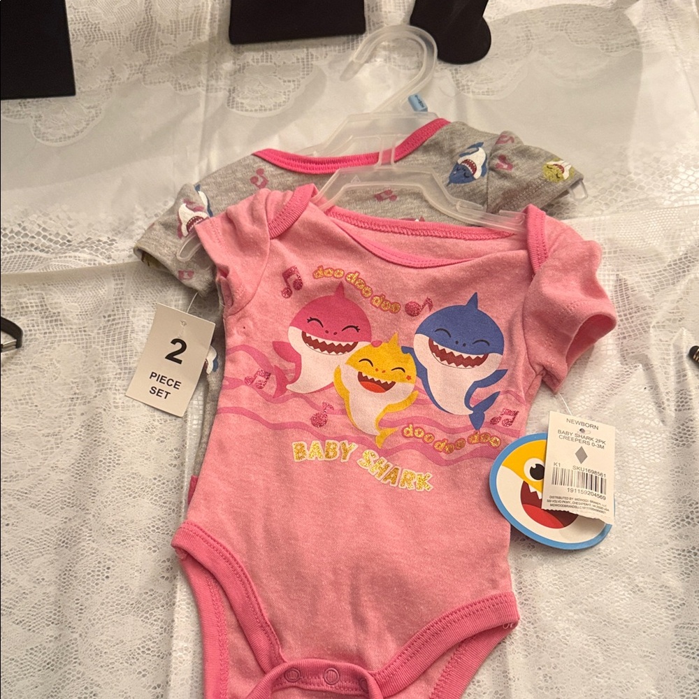 Nickelodeon Baby Shark Pink and Gray Bodysuit Set